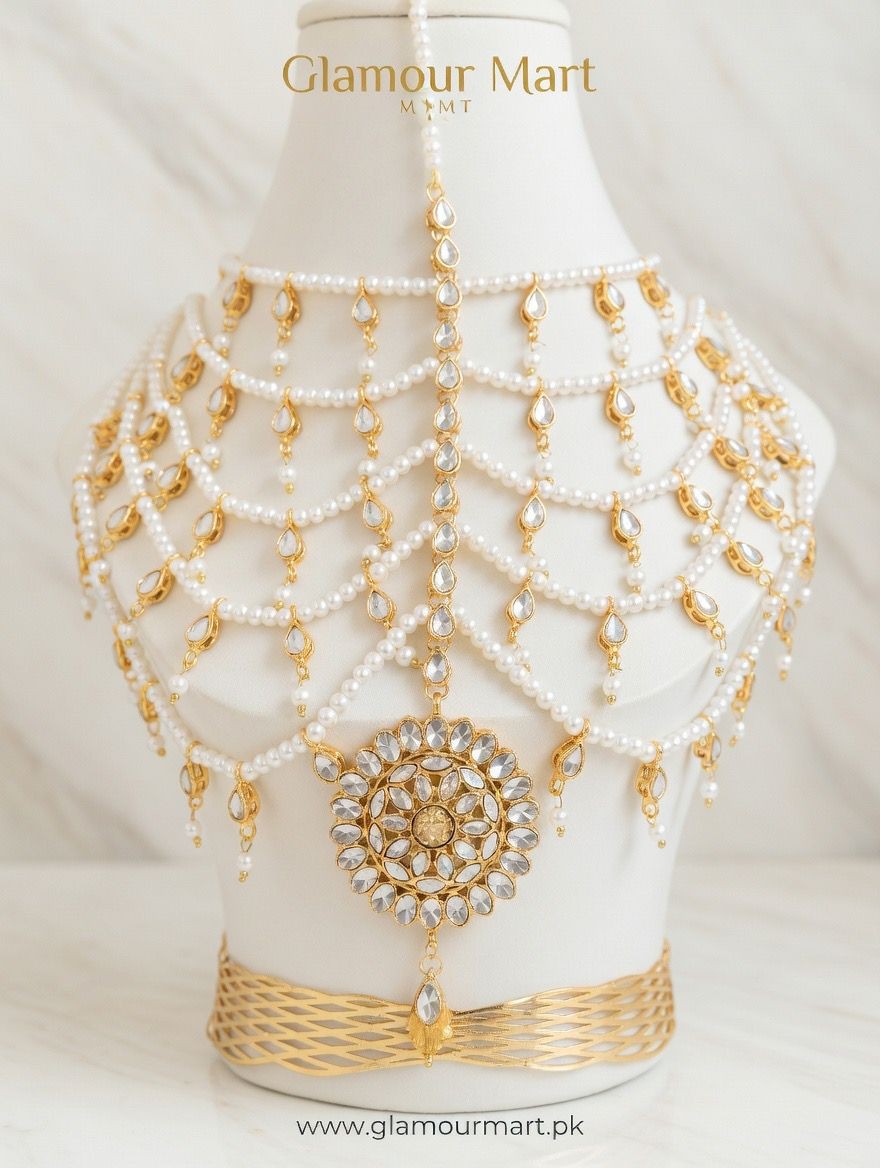Luminous Pearl and Crystal Statement Matha patti