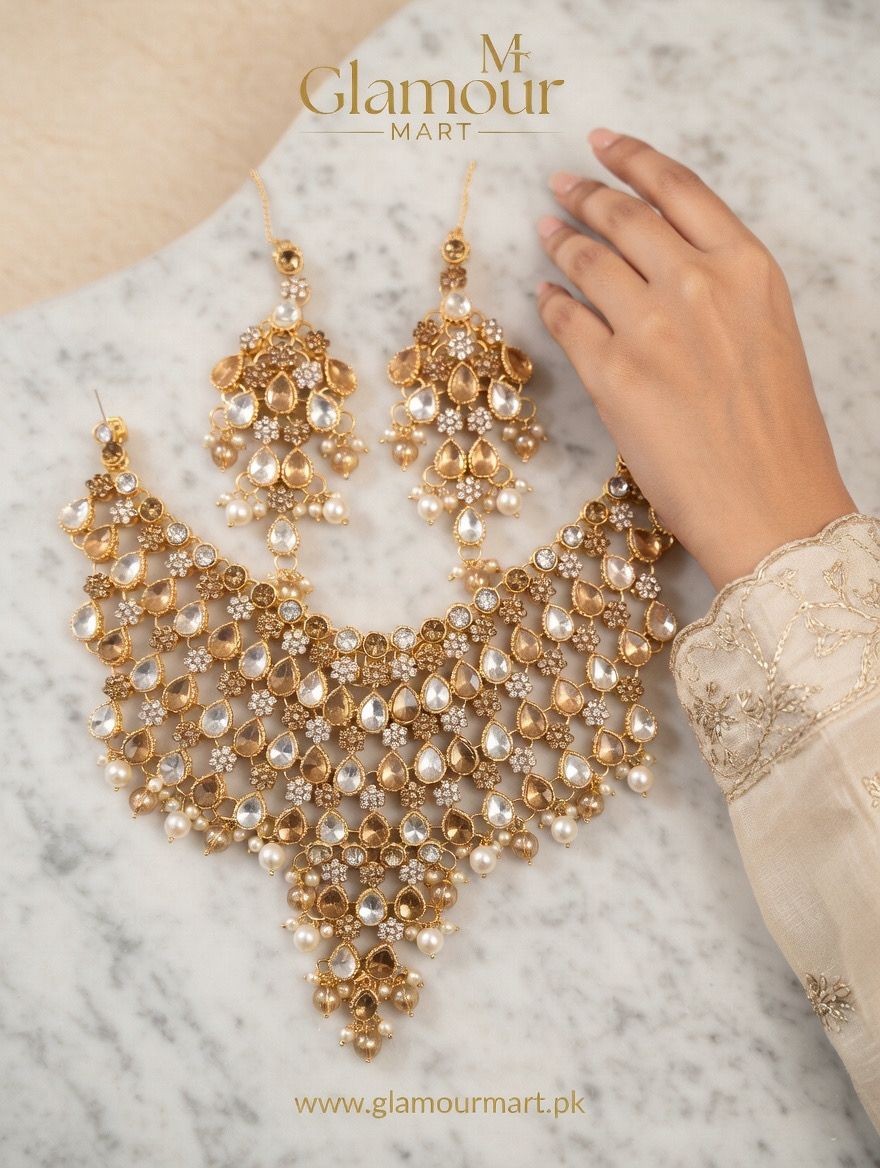 Gold and Pearl Statement Necklace Set