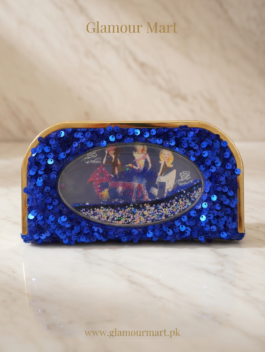 Sparkling Sequined Clutch with Figurine Detail
