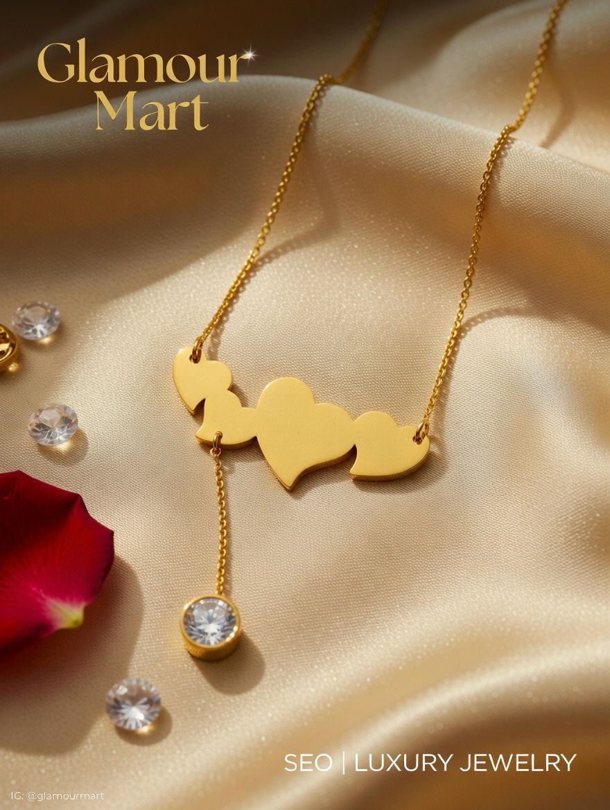 Elegant Triple Heart Gold Necklace