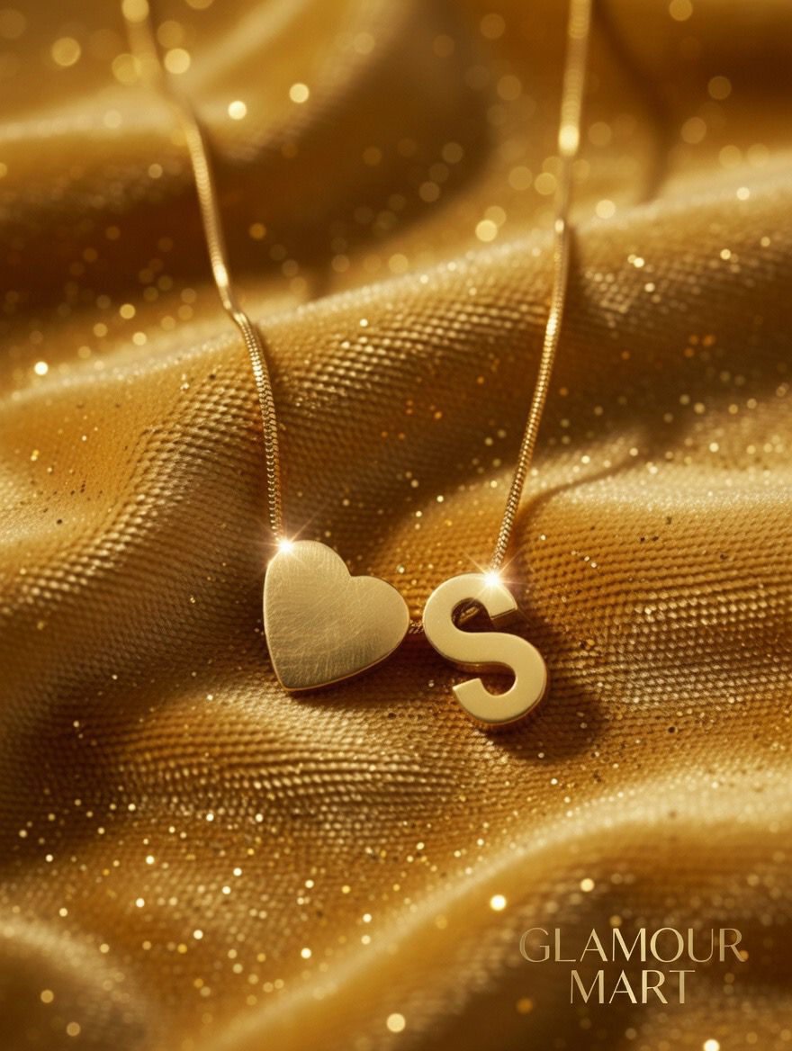 Gold Heart & Initial “S” Necklace Set