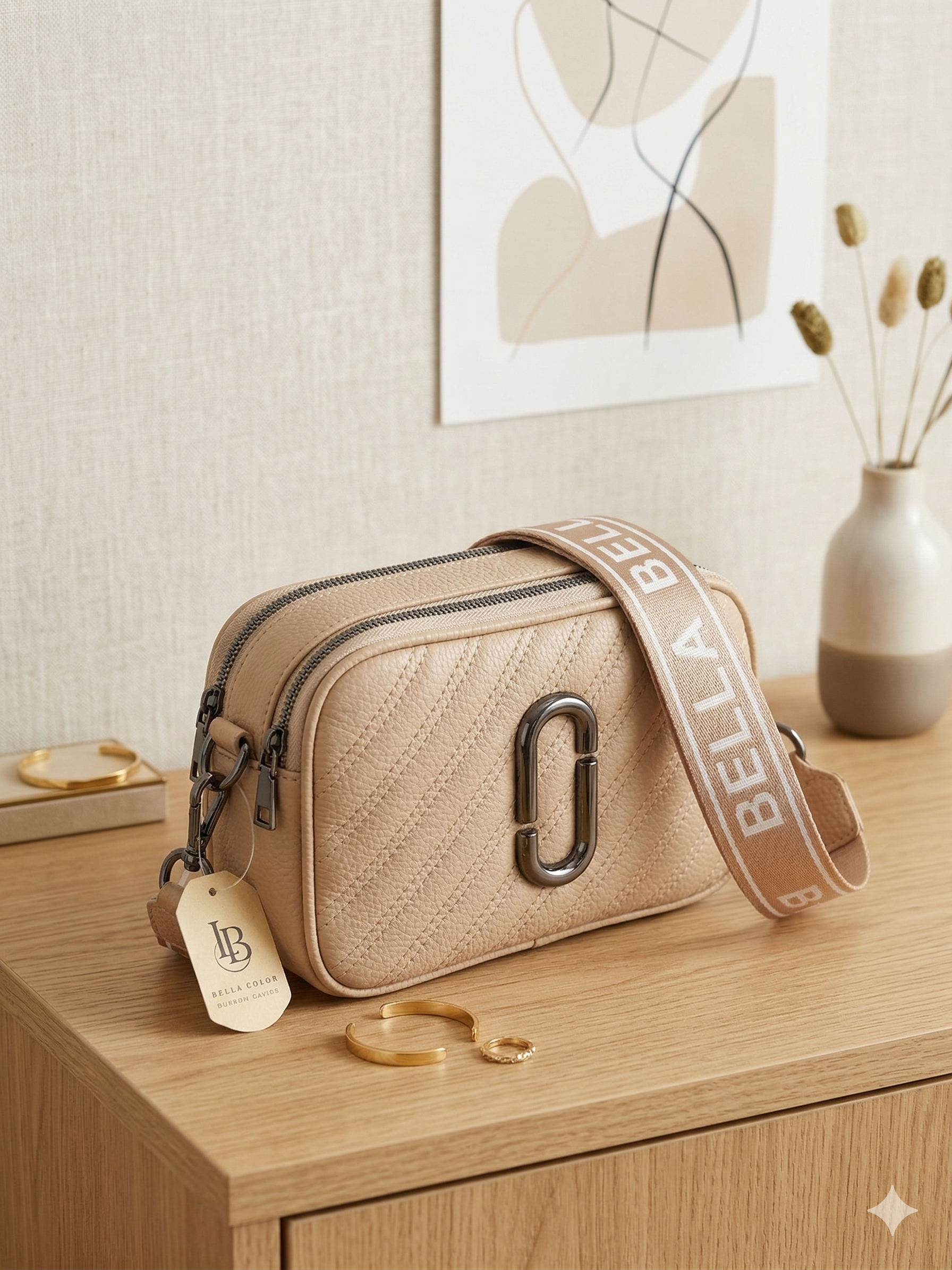 Chic Quilted Camera Bag with Logo Strap