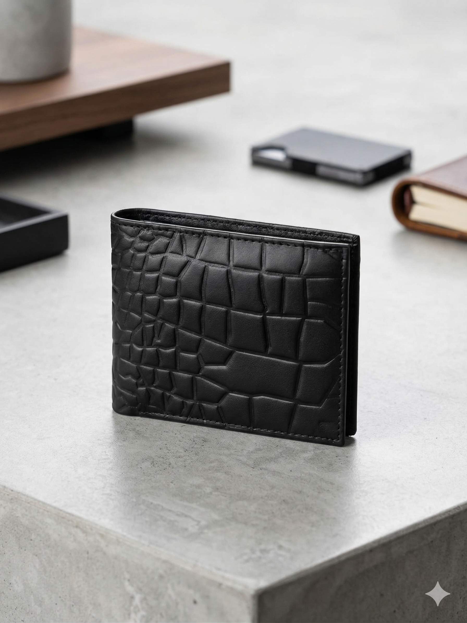 Textured Grid Leather Wallet