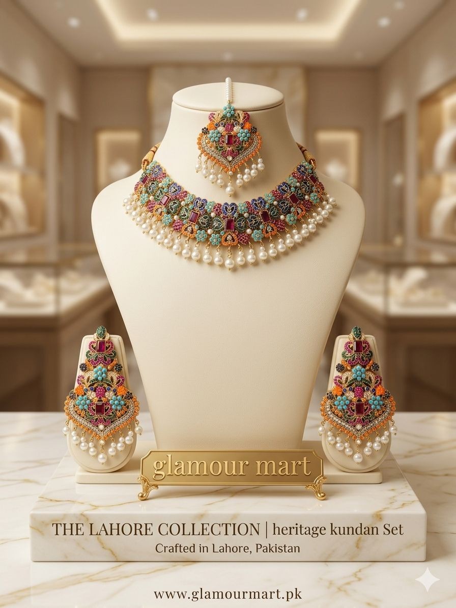 Exquisite Multi-Color Kundan Jewelry Set with Pearls