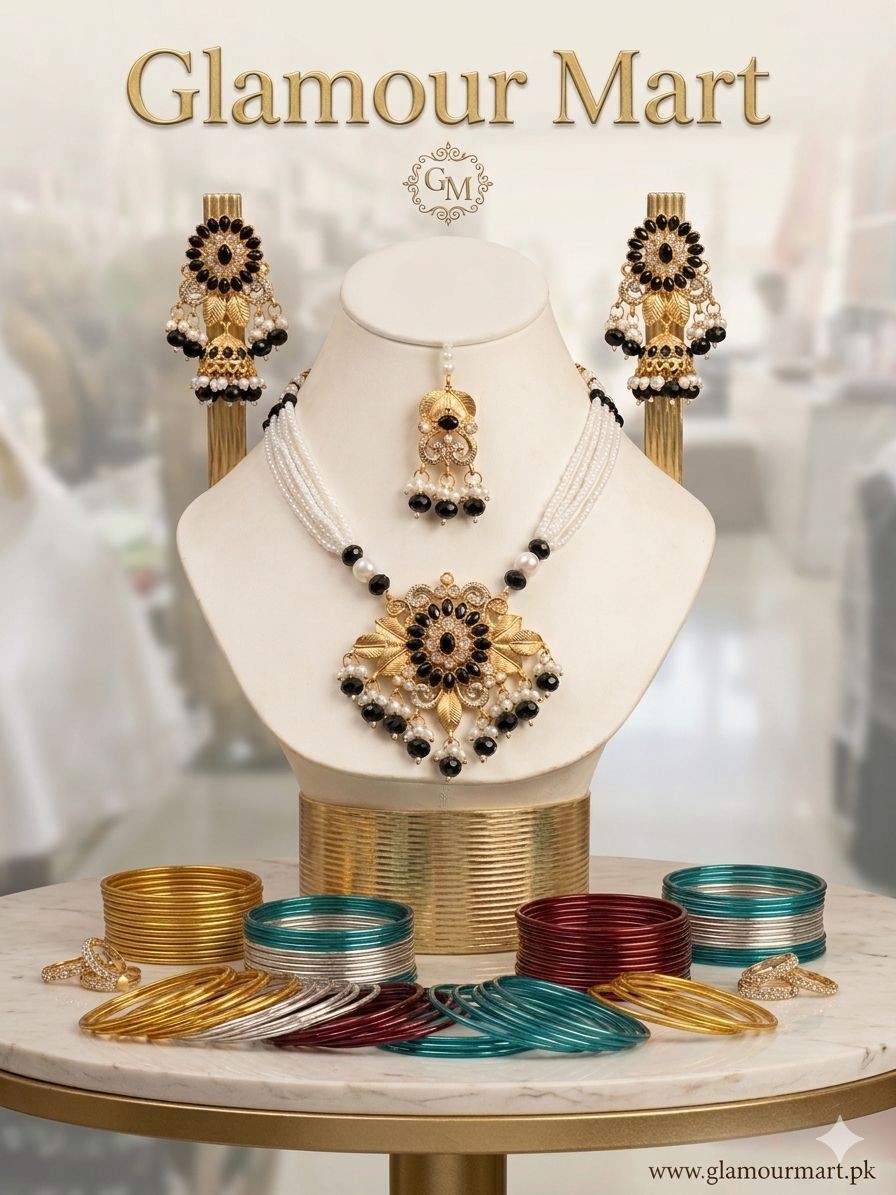 Exquisite Black and Pearl Statement Set