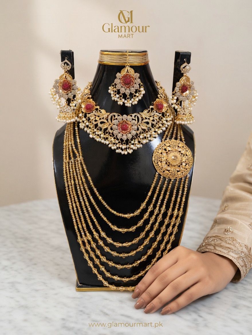 Exquisite Multi-Layered Kundan Necklace Set with Earrings