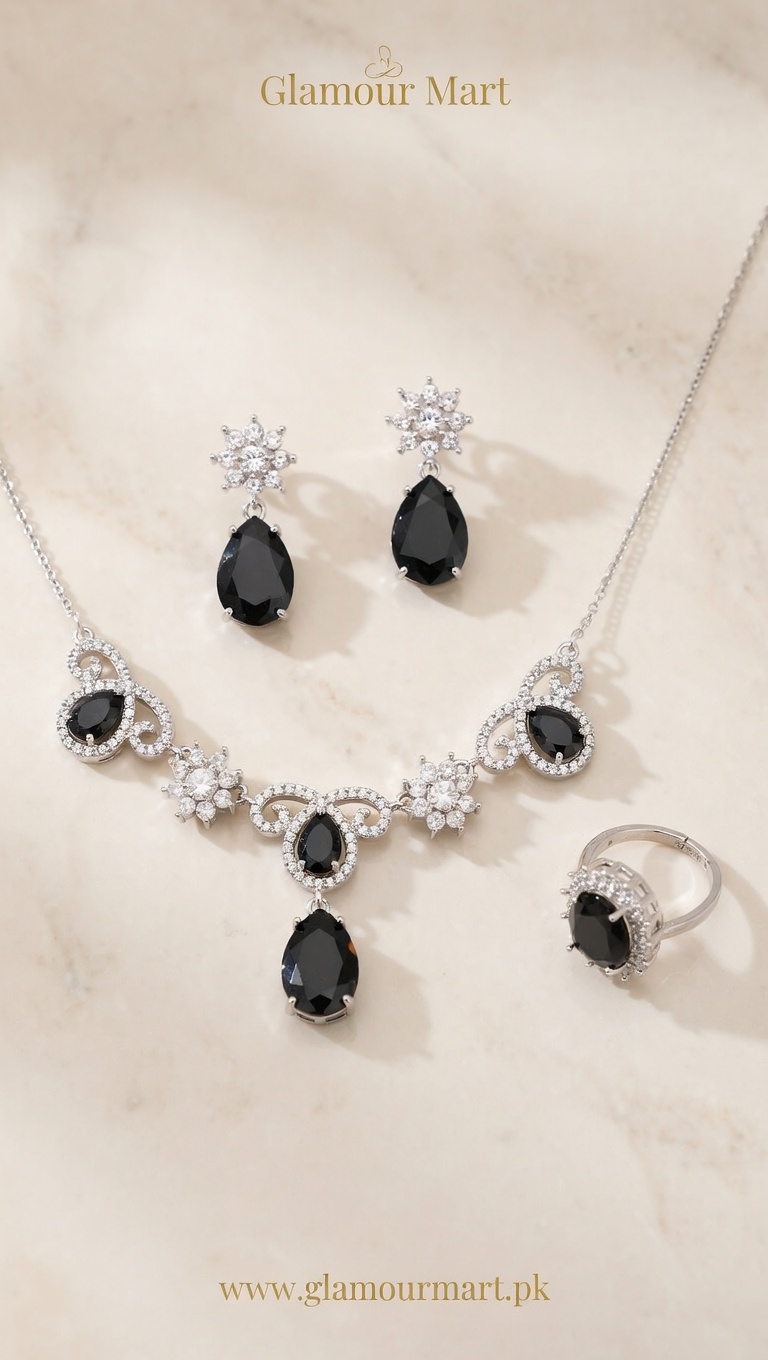 Elegant Black Stone Jewelry Set