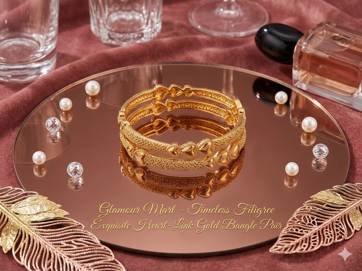 Heart Link Gold Bangle Pair