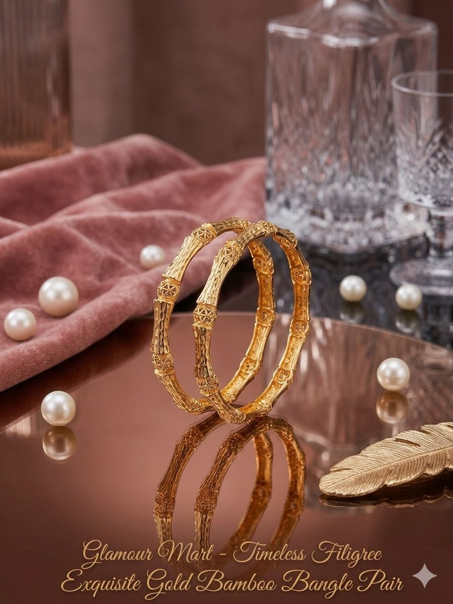 Gold Bamboo Style Bangle Pair