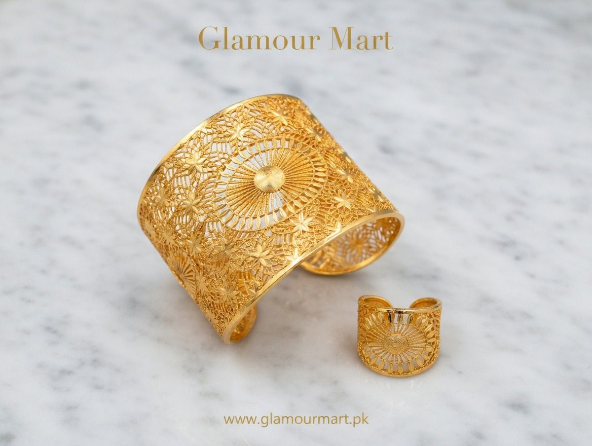 Floral Sunburst Gold Cuff & Ring Set