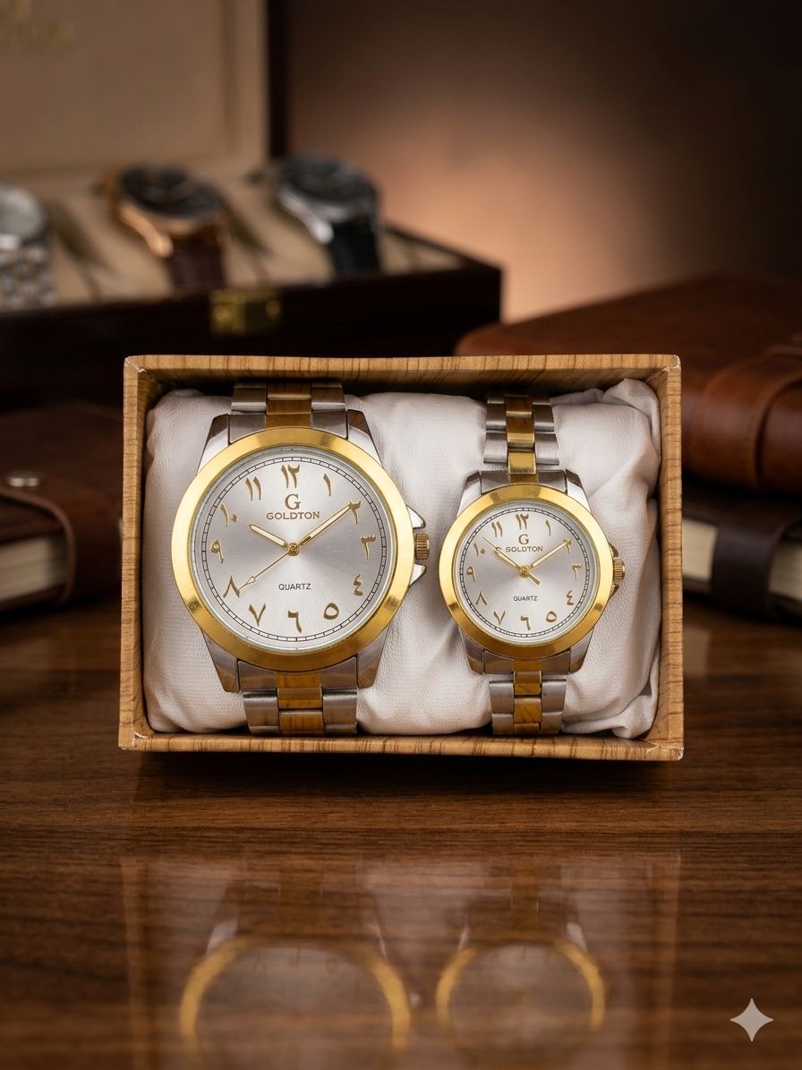 Classic Gold Couple Watch Set – Arabic Dial Premium Edition