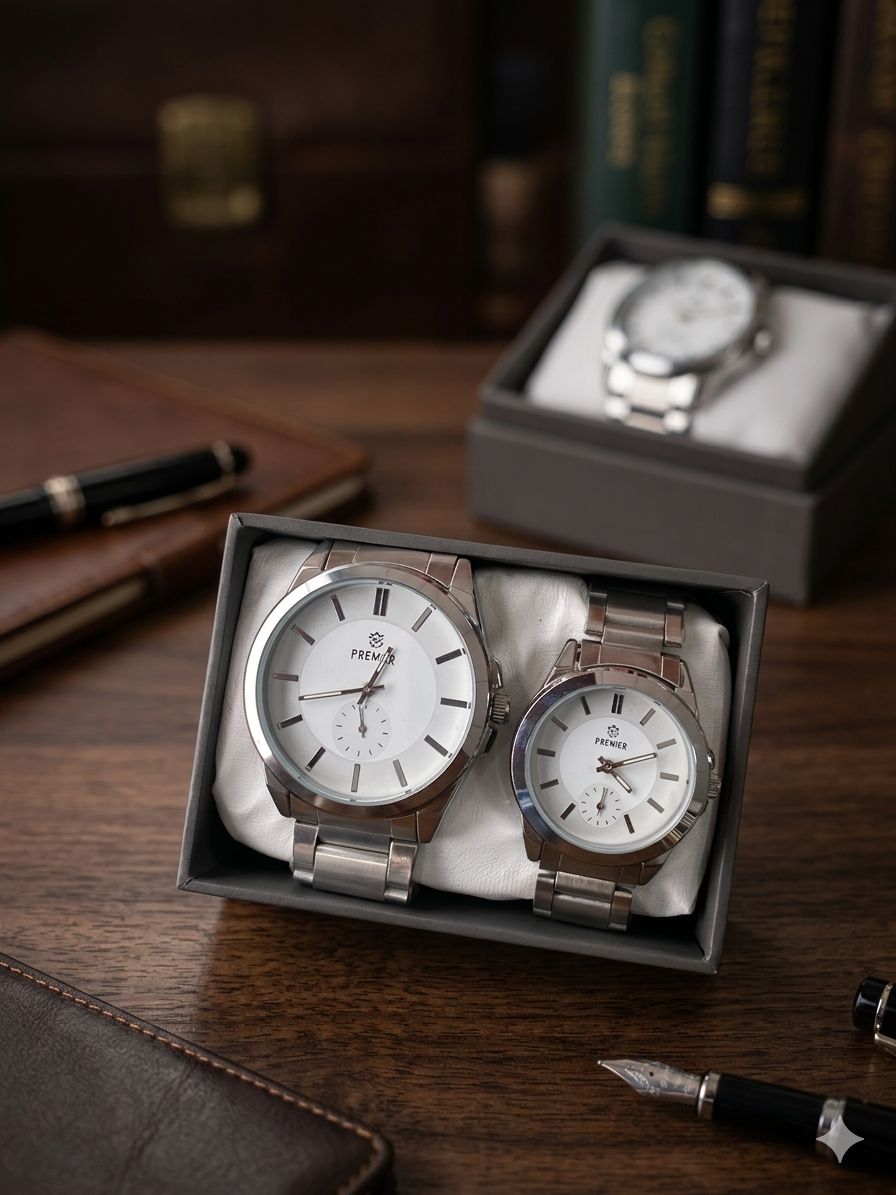 Elegant Silver Couple Watch Set – Classic Minimal Edition