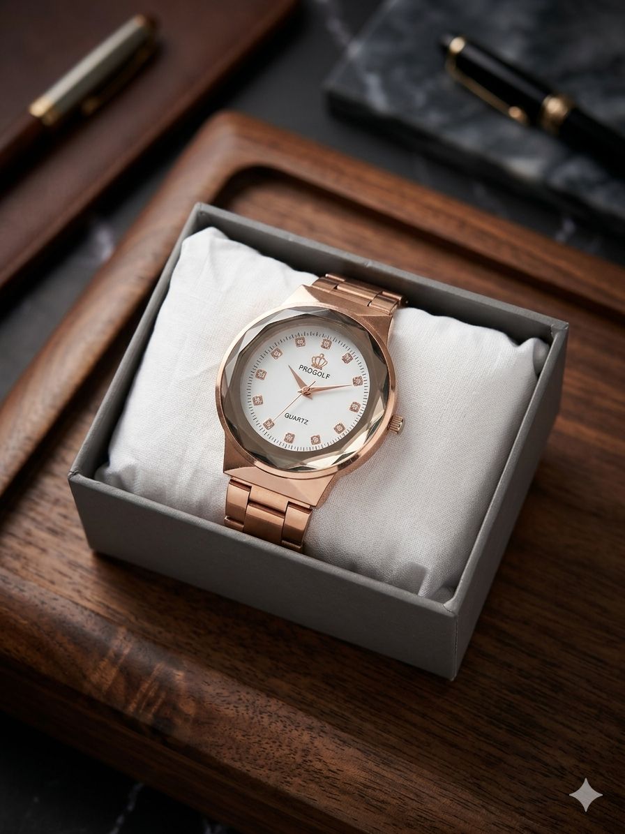 Rose Gold Crystal Cut Dial Watch – Premium Luxury Edition