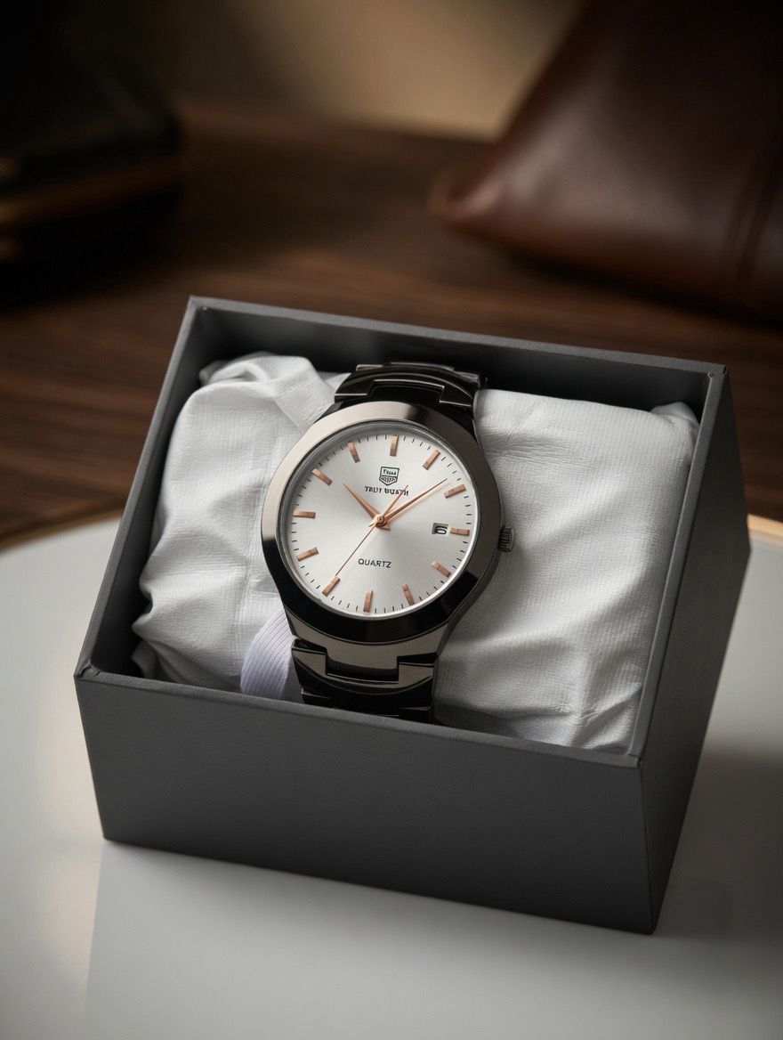 Classic White Dial Black Steel Watch – Elegant Minimal Edition