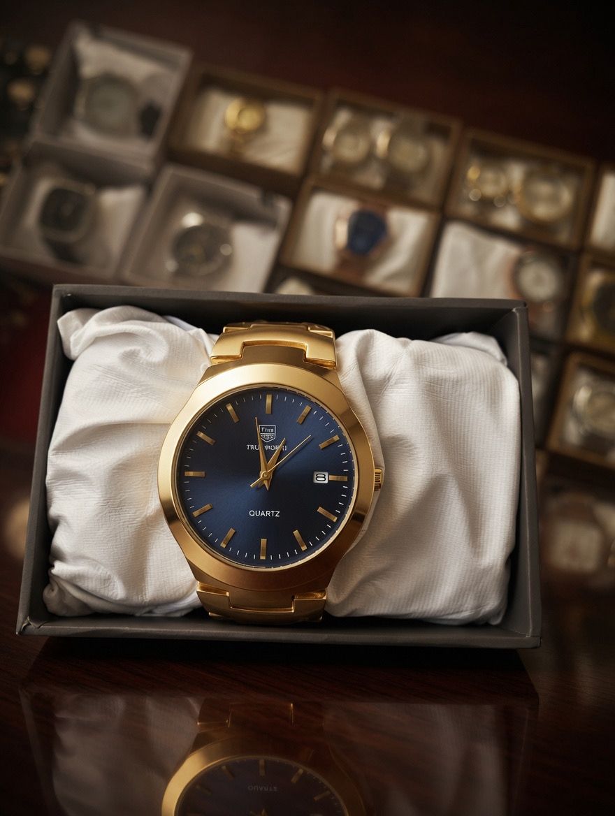Luxury Gold Blue Dial Watch – Premium Metal Strap Edition