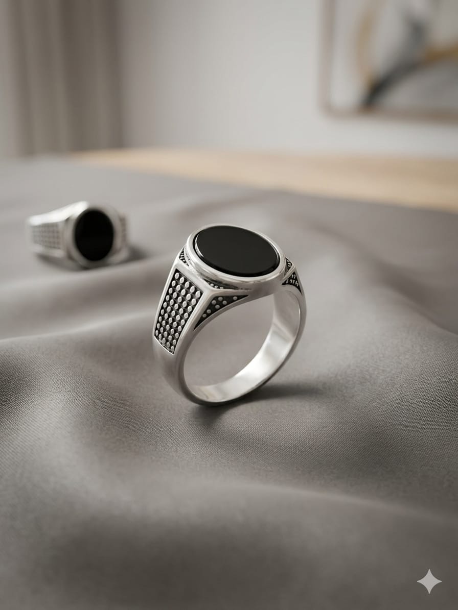Premium Black Stone Silver Ring – Classic Statement Edition