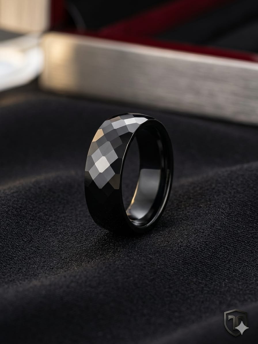 Matte Black Faceted Ring – Modern Minimal Band Edition