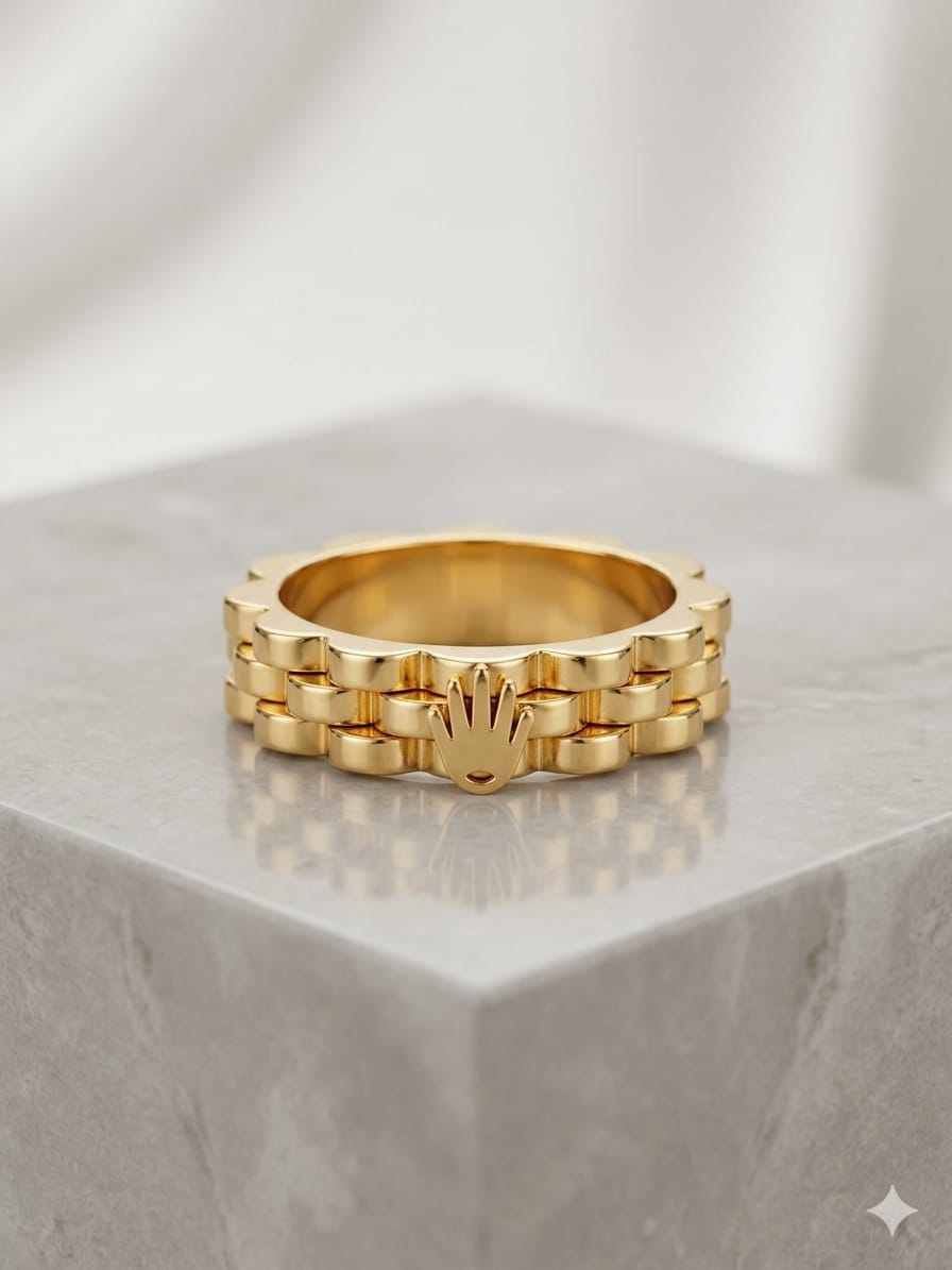Luxury Gold Crown Link Ring – Royal Chain Edition