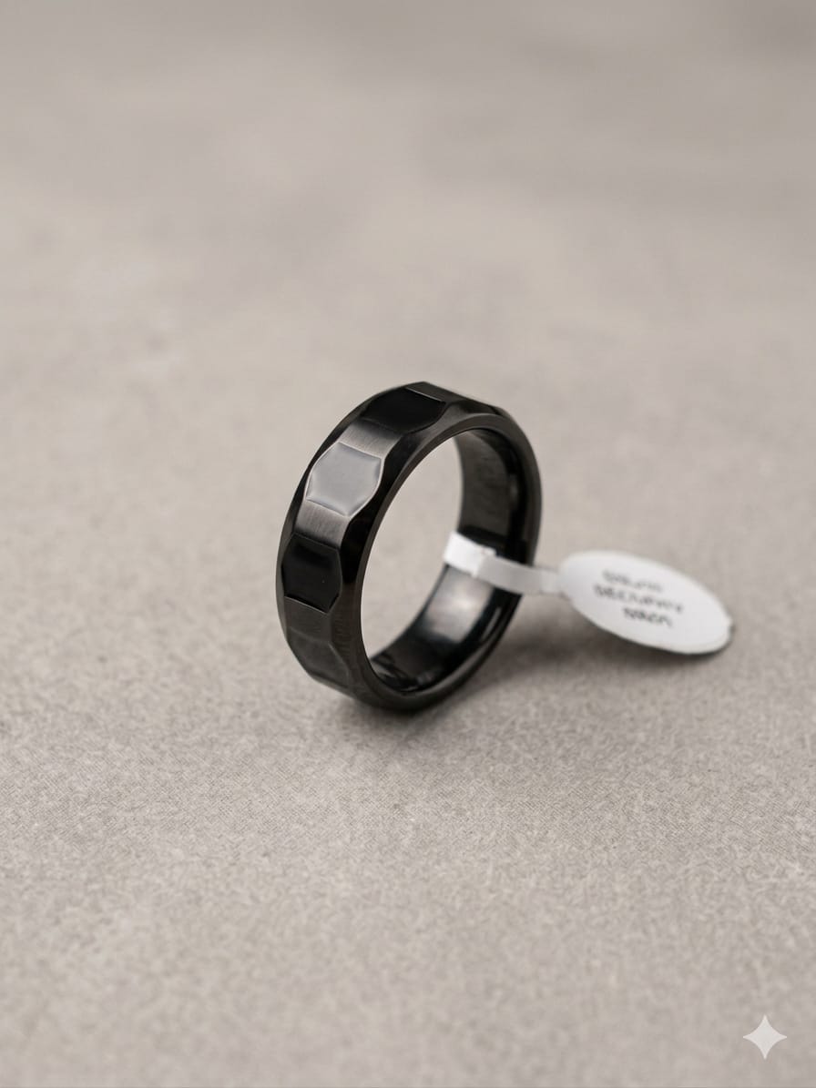 Matte Black Faceted Ring – Bold Minimal Edition