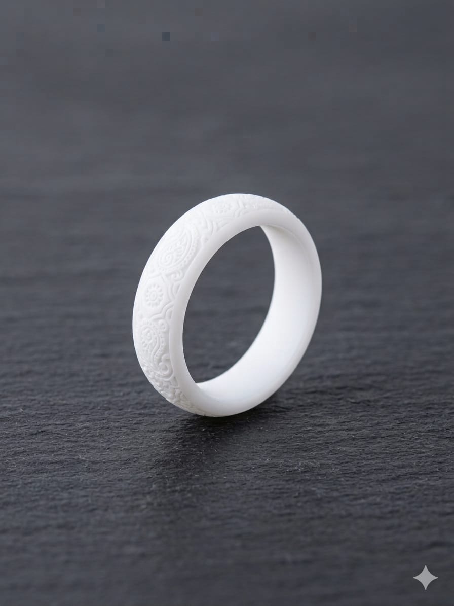 Elegant White Engraved Band Ring