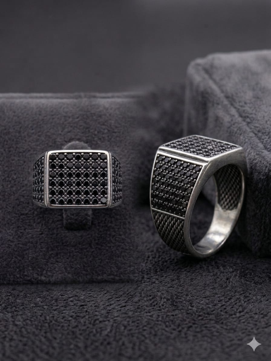 Black Crystal Square Ring Set – Dual Design Premium Edition