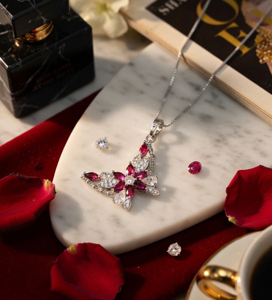 Premium Butterfly Ruby Crystal Necklace