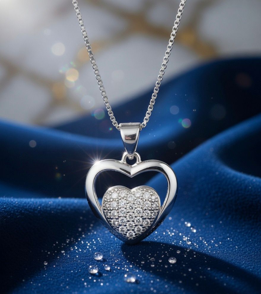 Double Heart Crystal Pendant Necklace