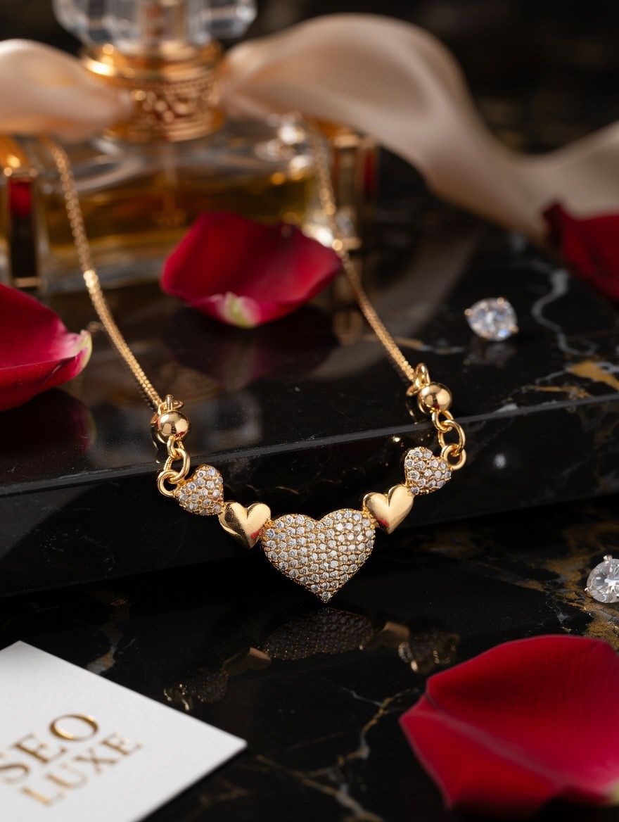 Multi Heart Crystal Gold Necklace