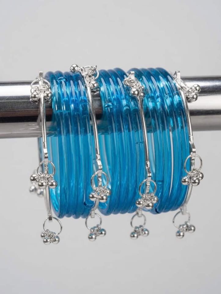Emerald Green Jelly Bangles Set - Blue