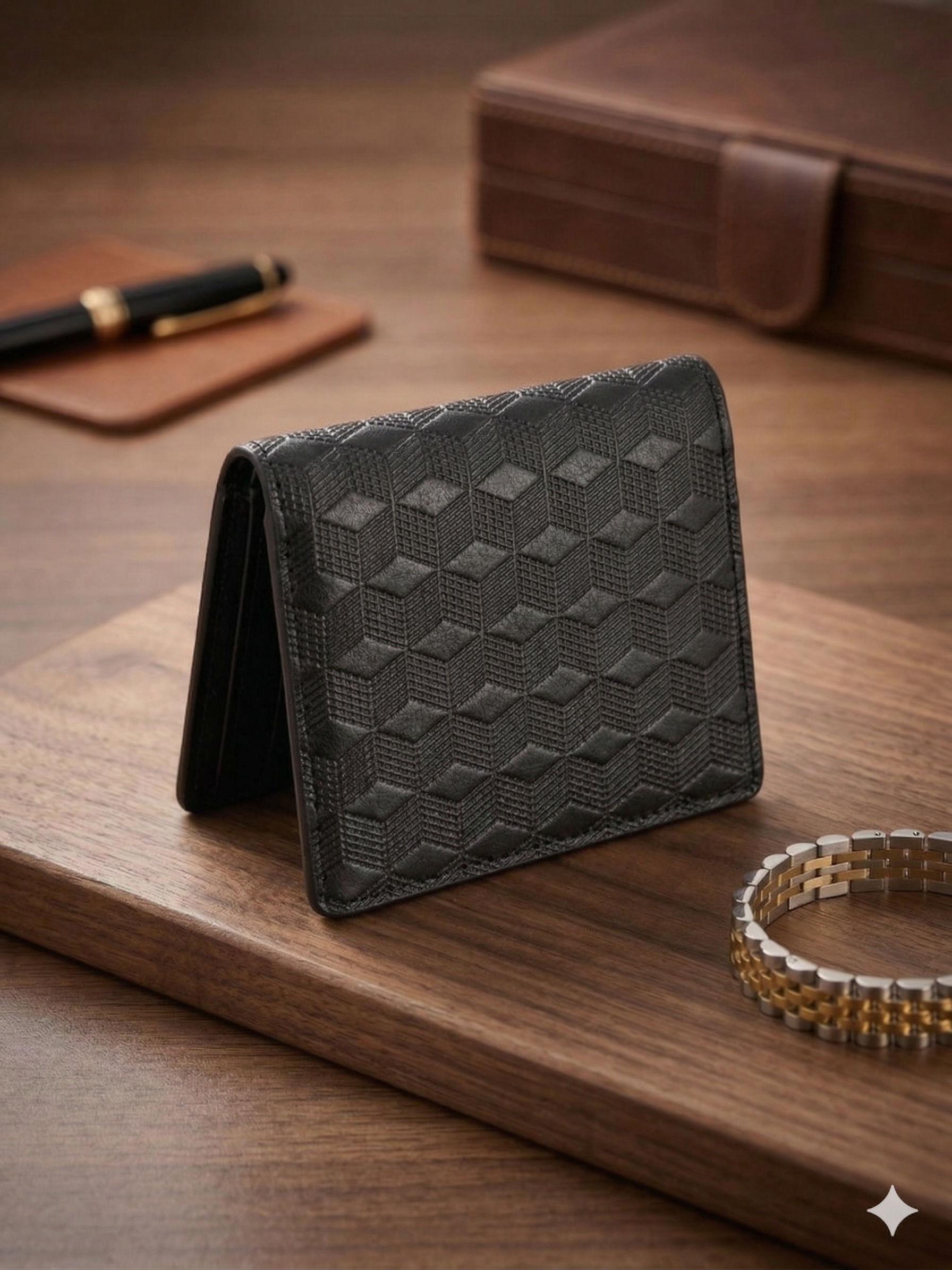Geometric Texture Bifold Wallet - Black