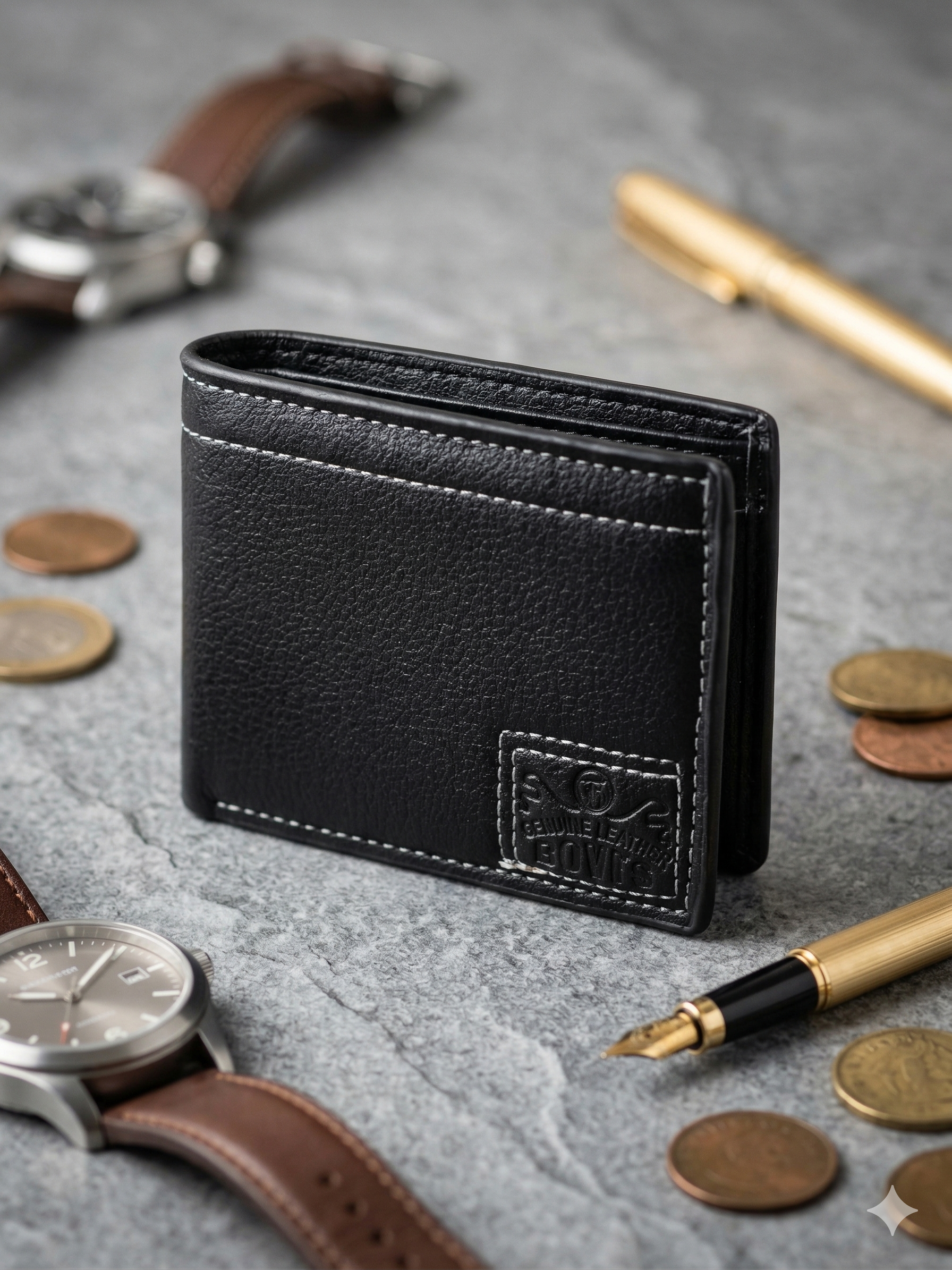Classic Black Bifold Wallet - Black