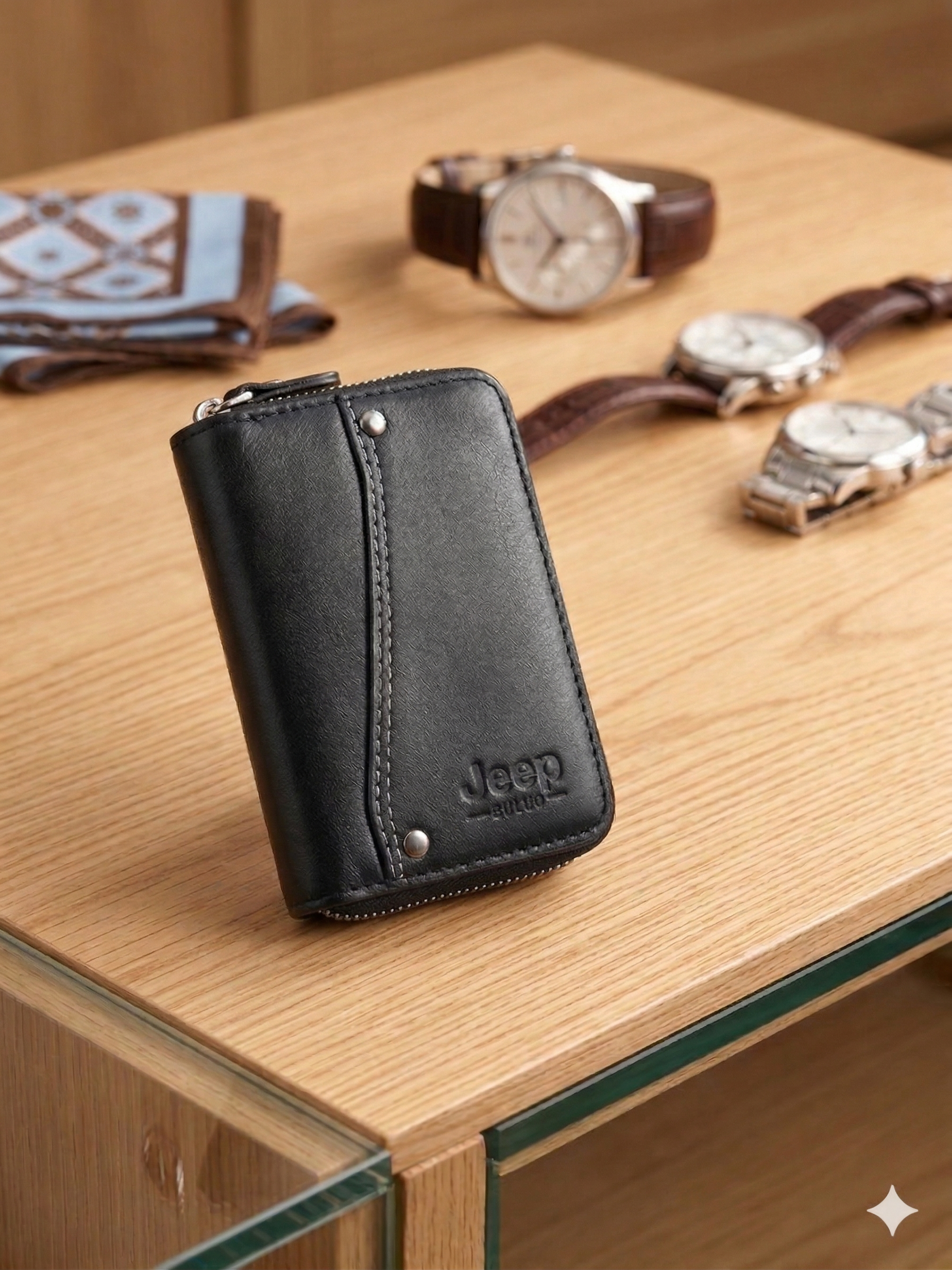 Compact Zip Bifold Wallet - Black