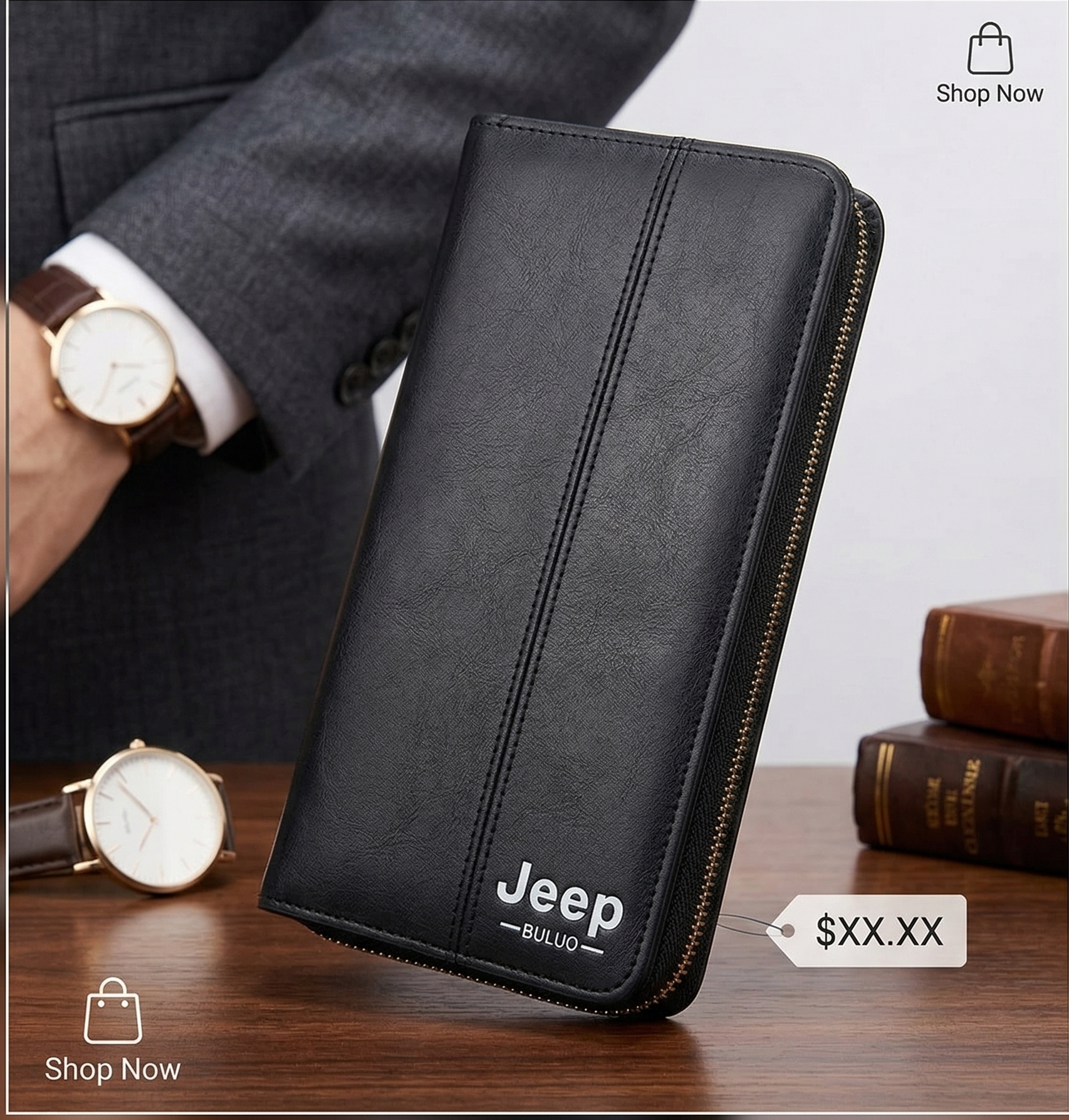 Executive Long Zip Wallet - Black