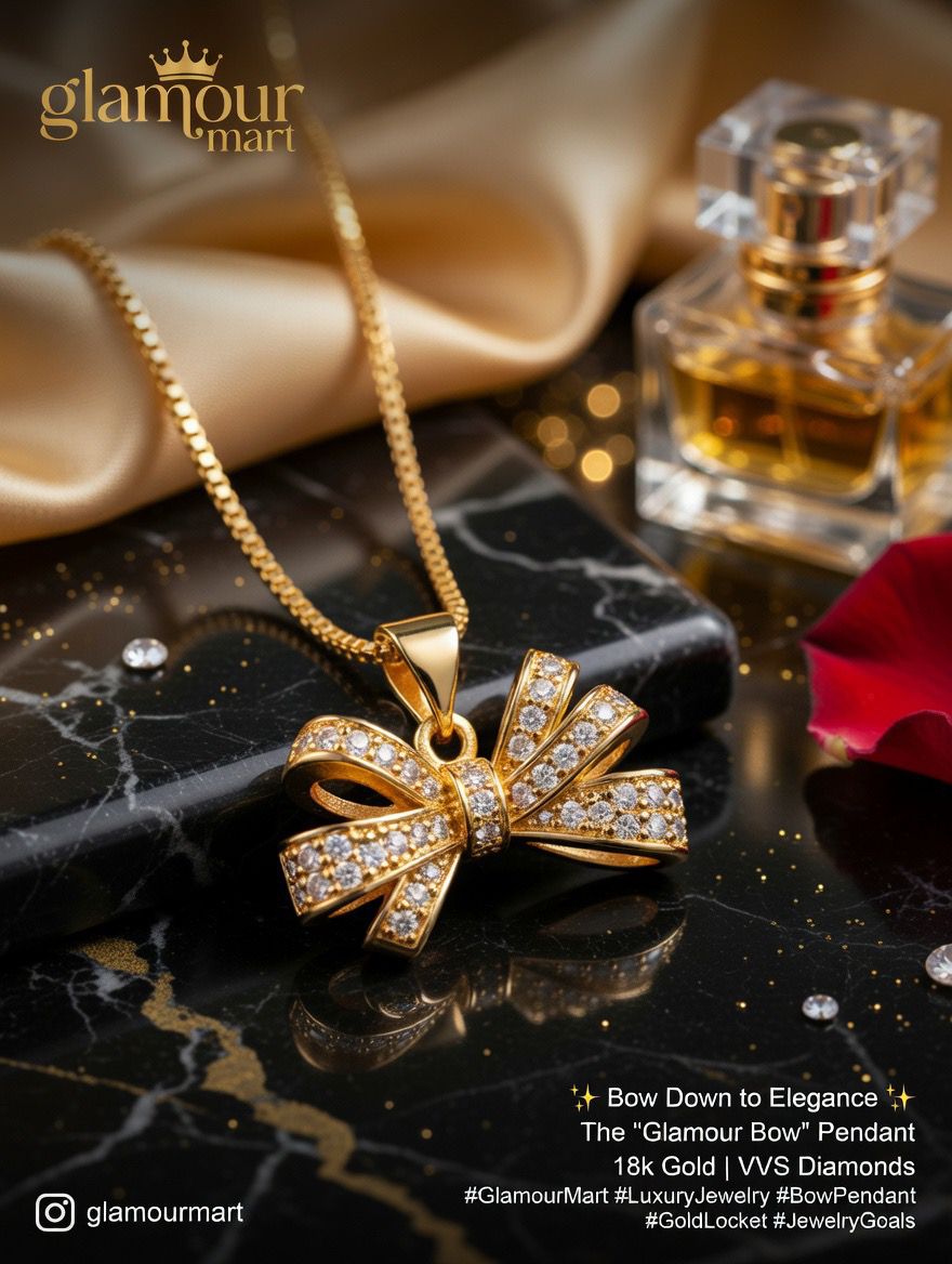Elegant Bow Crystal Gold Pendant Necklace