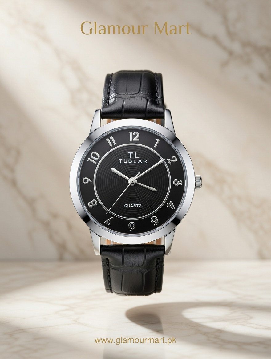 Tublar Classic Black Dial Watch – Silver Frame