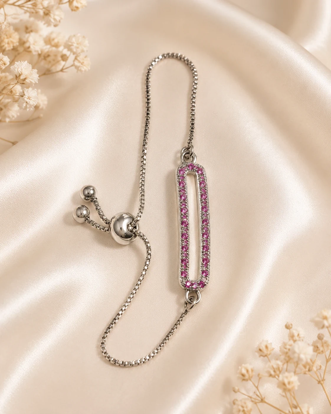 Silver Halo Crystal Adjustable Bracelet