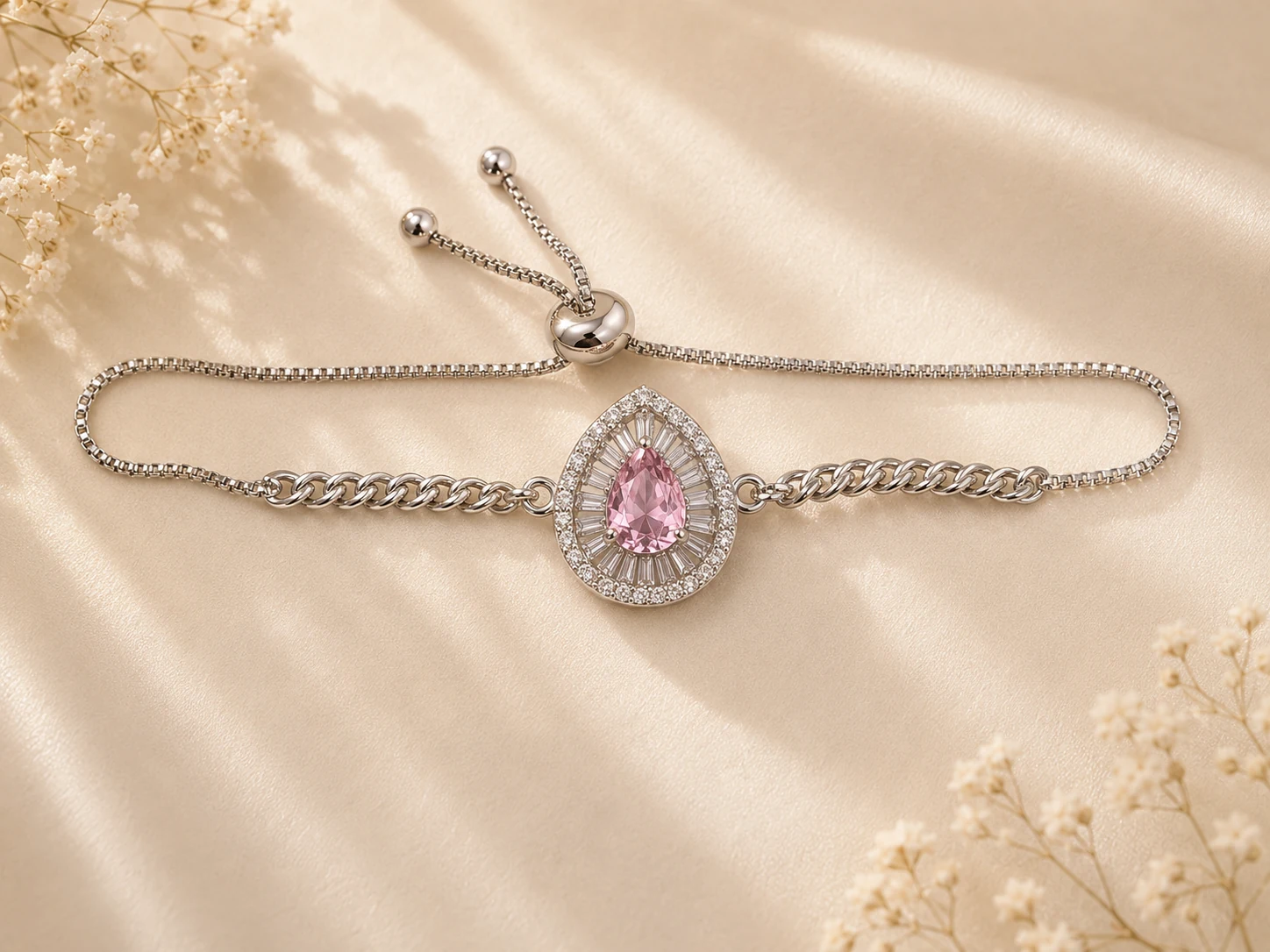 Silver Halo Crystal Adjustable Bracelet