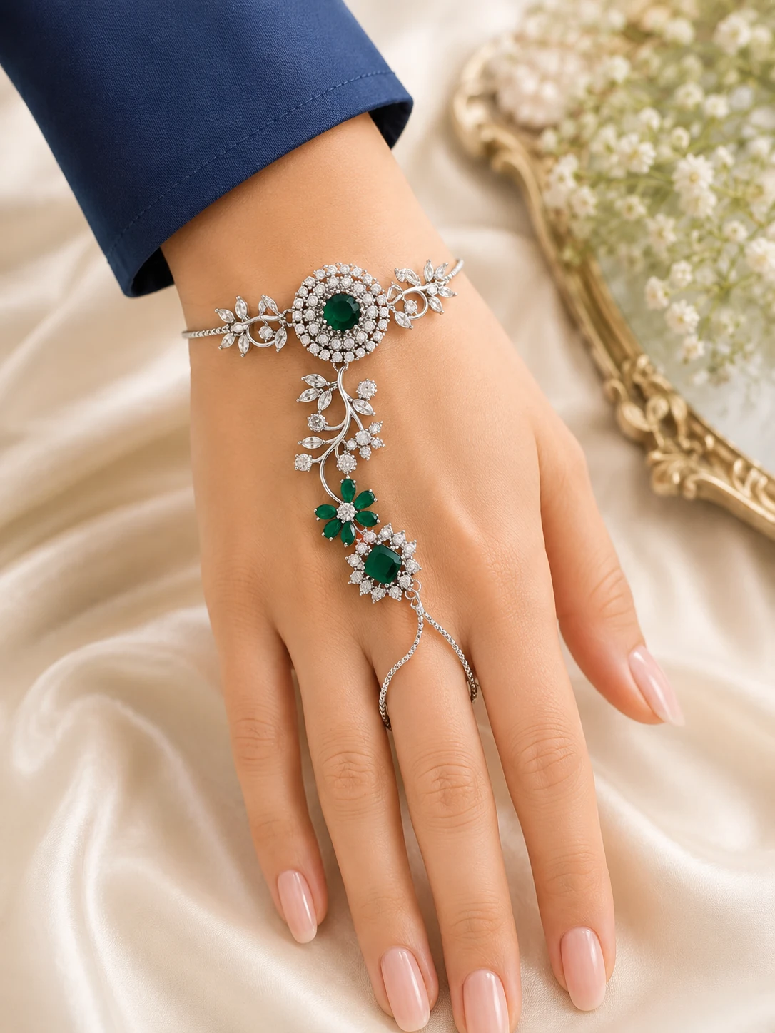 Floral Crystal Hath Phool Hand Chain Bracelet