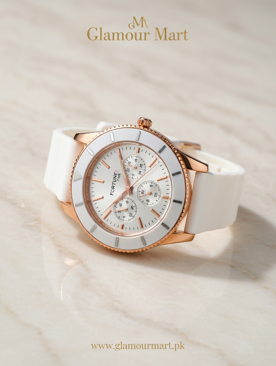 Fortune Luxury Watch – White & Rose Gold Edition